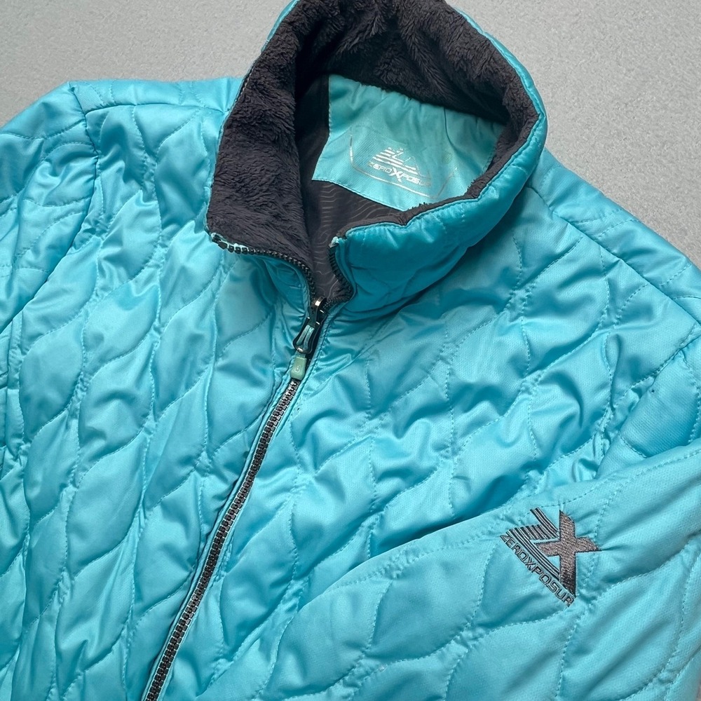 ZeroXposur Womens Quilted Puffer Jacket Turquoise Blue‎ Full Zip Mock Neck L